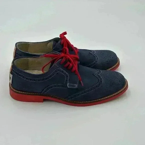 Custom Made Blue Suede Wingtip Men’s Shoes with Red Soles & Laces | Size 9 - Picture 5 of 10